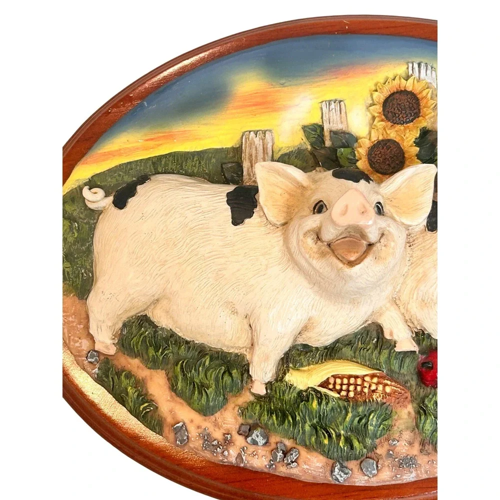 Vintage Country Meadows 3D Pig Wall Plaque Farmhouse Decor Handcrafted Resin